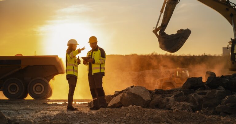 Cinematic,Golden,Hour,Shot,Of,Construction,Site:,Caucasian,Male,Civil